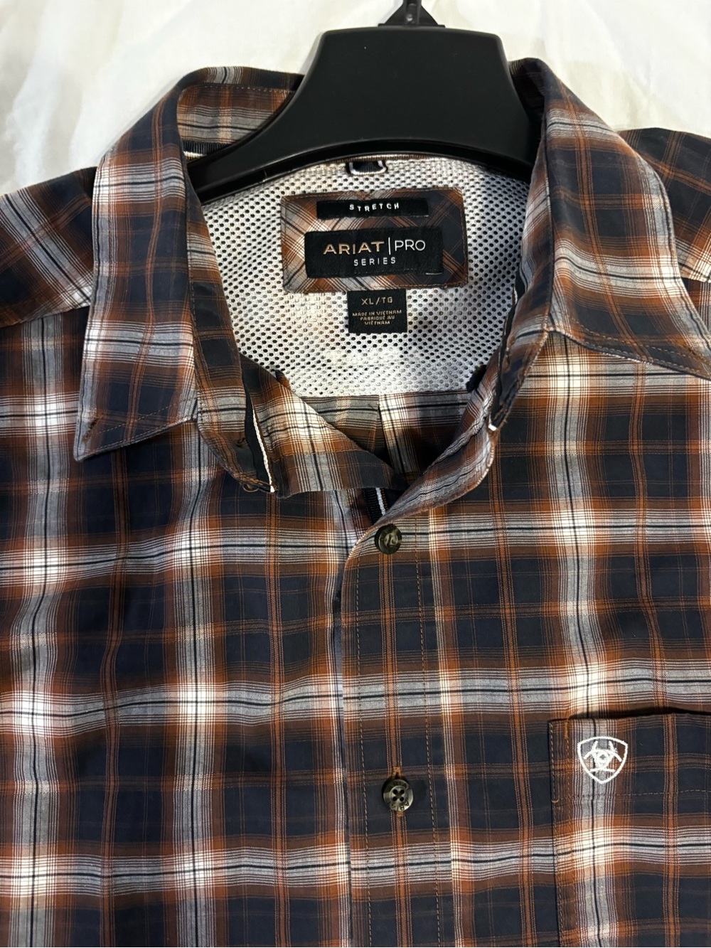 Men's Ariat Brown Navy Plaid Stretch Button-Down Shirt